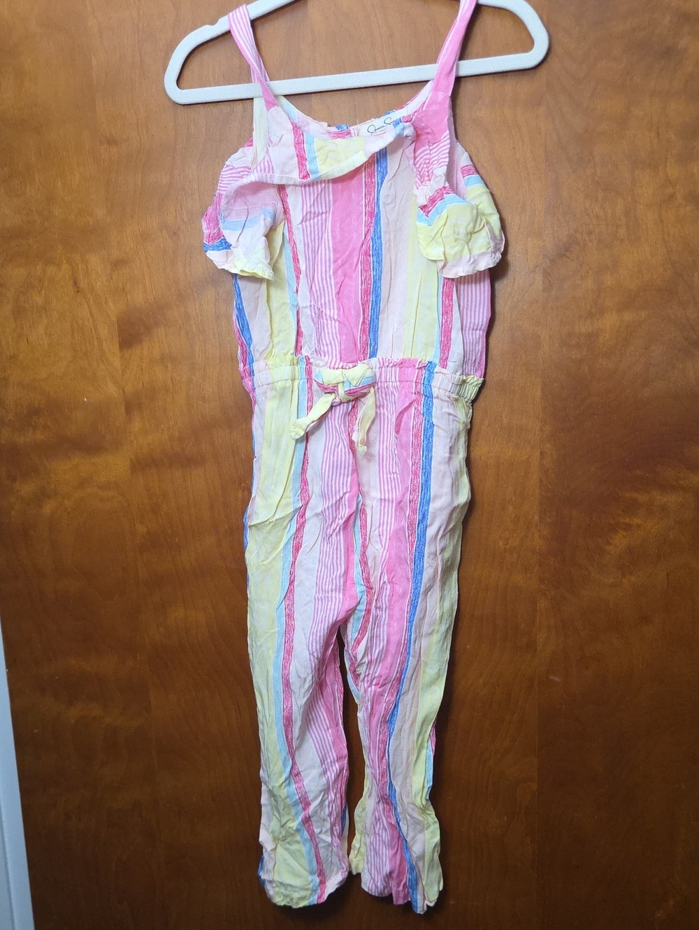 Jessica Simpson Pink Yellow Blue Striped Girls Jumpsuit